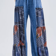 Mineral Washed Tiered Plaid Wide Flare pants HP6675