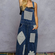 Crochet contrast patch overalls