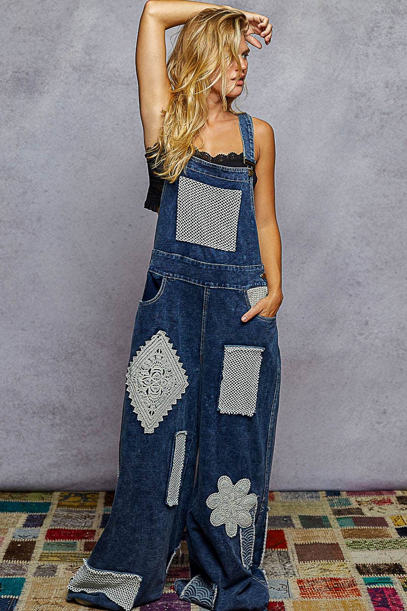 Crochet contrast patch overalls