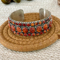 Beautiful Handmade Sterling Silver & Orange Spiny Cluster Cuff Bracelet
