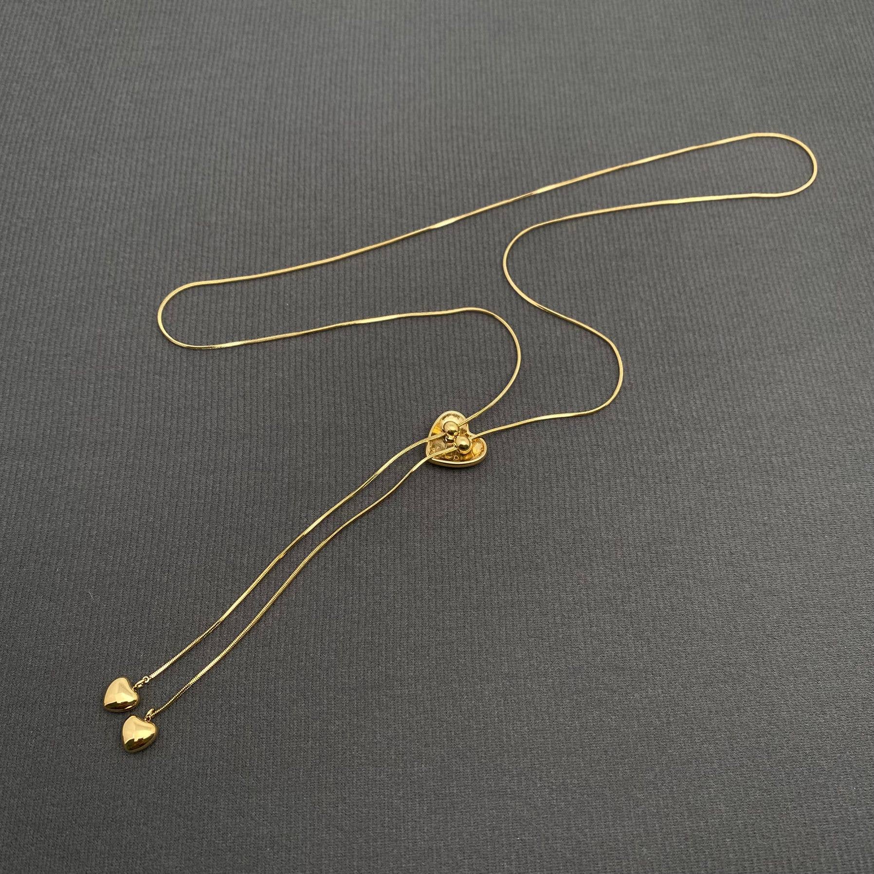 Glossy Heart 18K GP S.Steel lariat Necklace