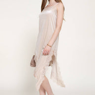 Straight Neck Lace Trim Asymmetrical Velvet Mini Dress