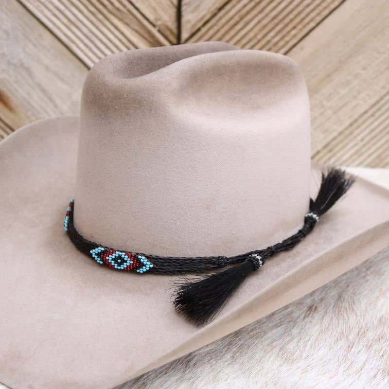 Horsehair Beaded Hat Band - Blue Roan