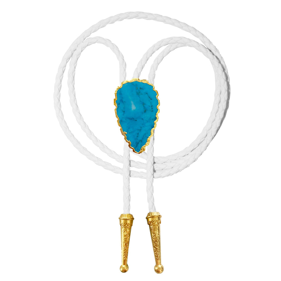 Gemstone Bolo Tie - Blue Turquoise (Gold)