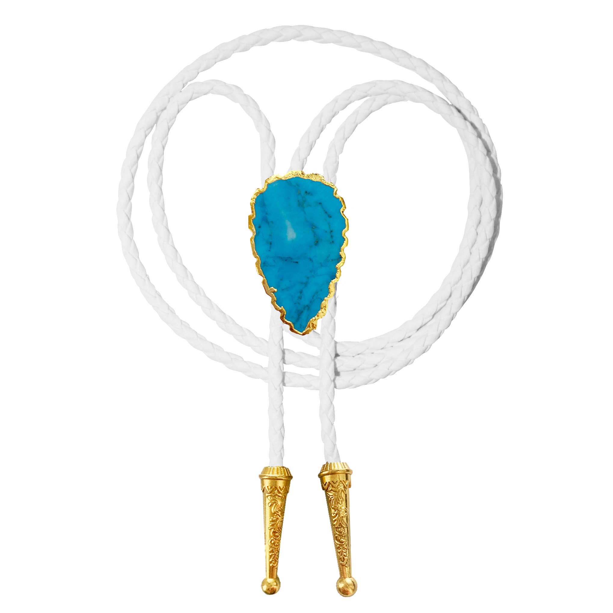 Gemstone Bolo Tie - Blue Turquoise (Gold)