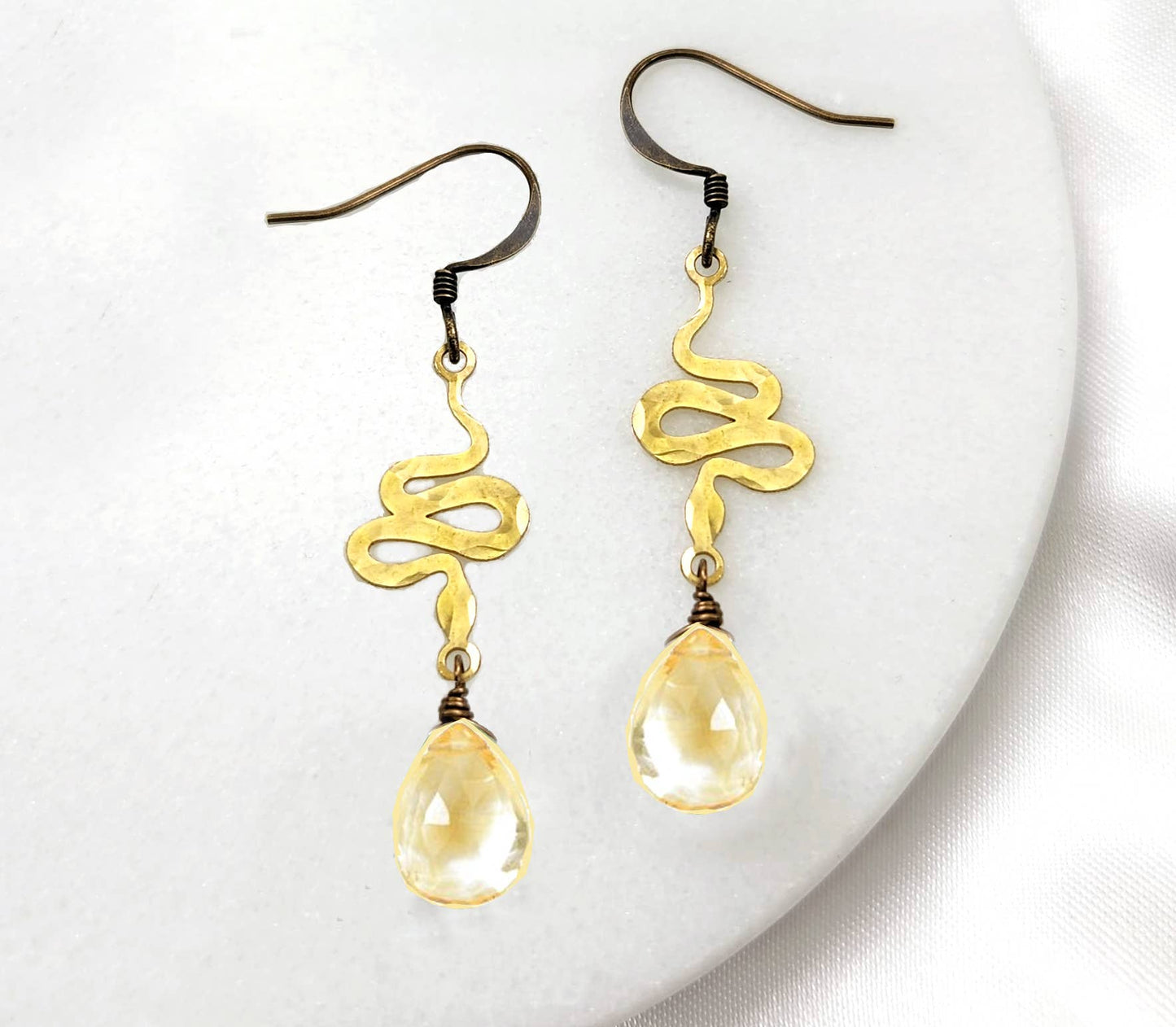 Dainty Hammered Snake Gemstone Earrings in Multiple Colors