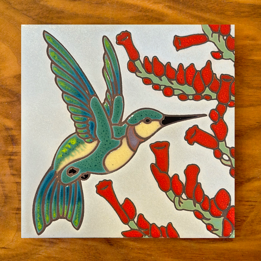 Hummingbird with Ocotillo Hand Glazed Art Tile Trivet