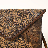 Hand-Tooled Floral Leather Envelope Purse, Multiple Colors