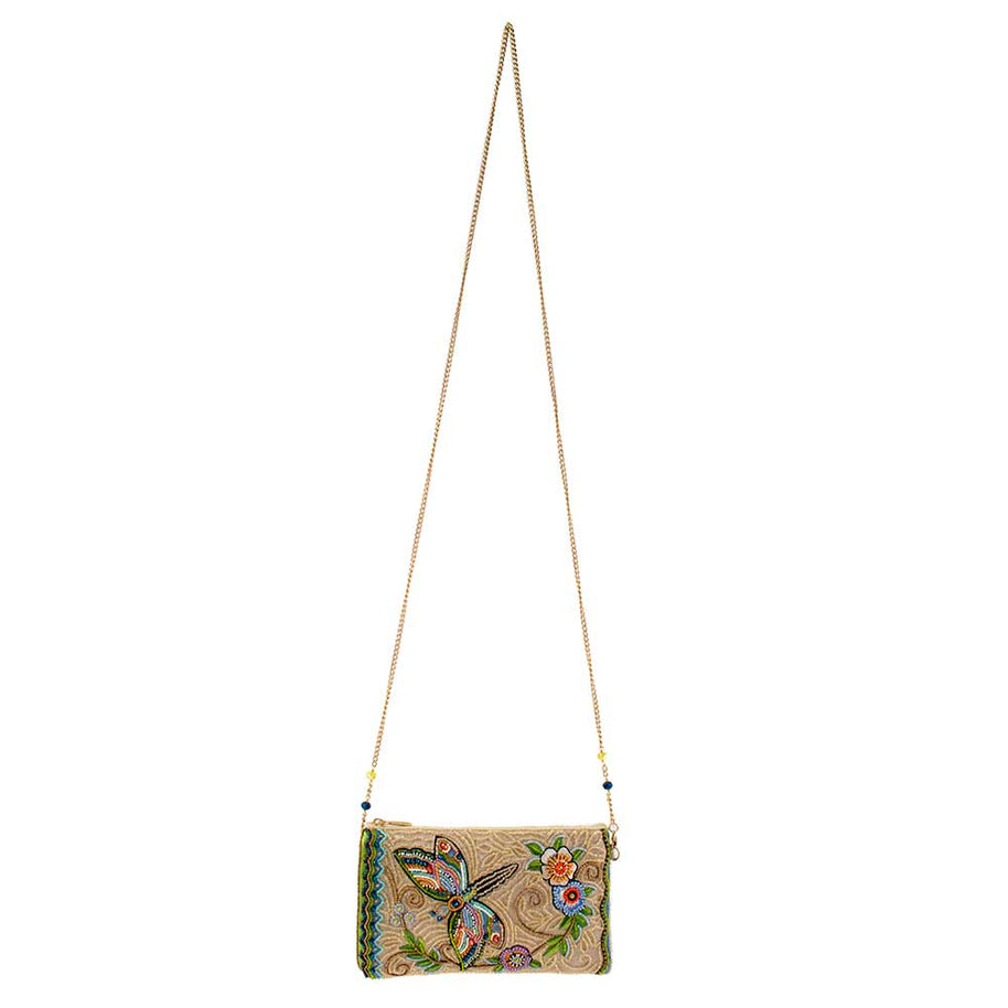 Soaring Spirit Beaded Dragonfly and Floral Crossbody Bag