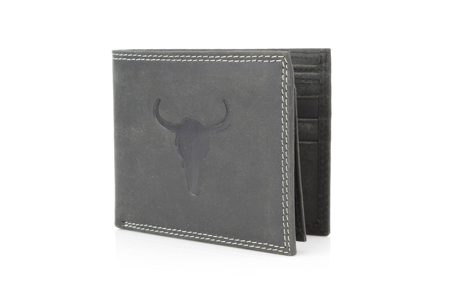 Men’s Bi-Fold Wallet with Bison Skull, Tan