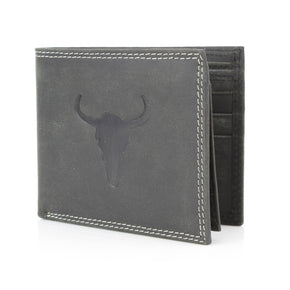 Men’s Bi-Fold Wallet with Bison Skull, Tan