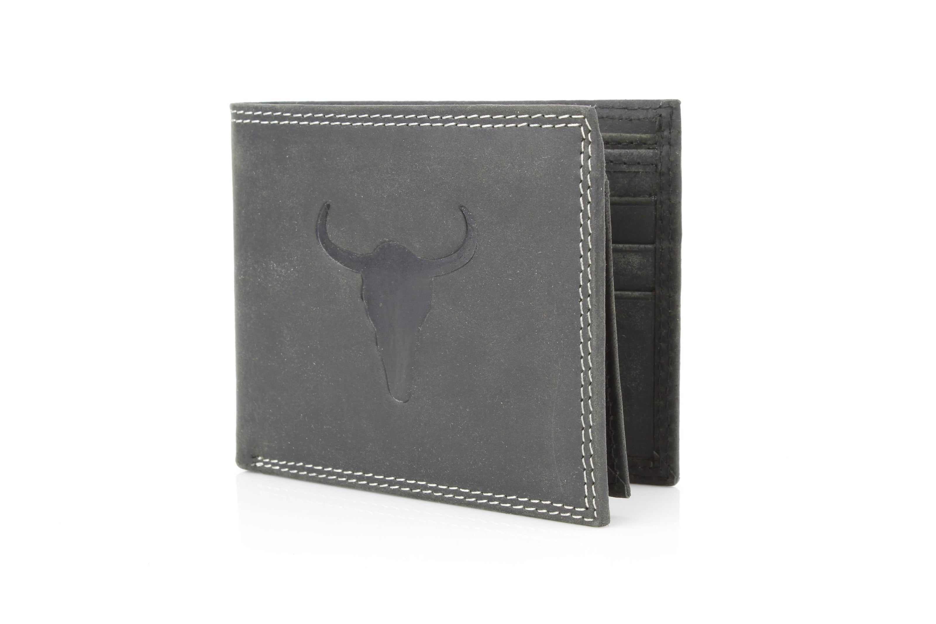 Men’s Bi-Fold Wallet with Bison Skull, Tan