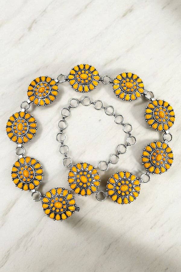 Western Floral Gem Link Chain Belt