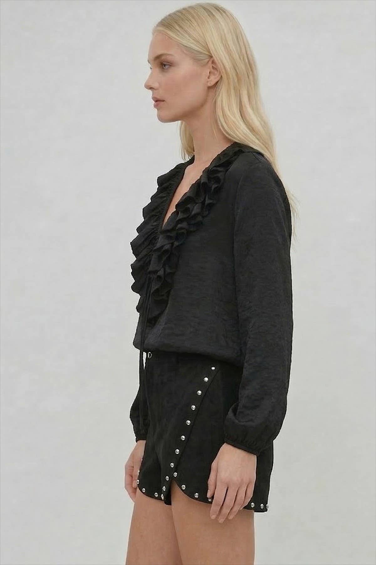 Black Heavyweight Faux Suede Studded Shorts