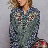 Embroidered Floral Patwork Sweater