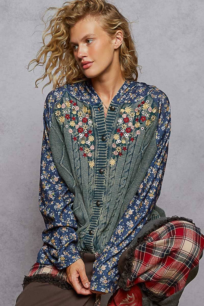 Embroidered Floral Patwork Sweater