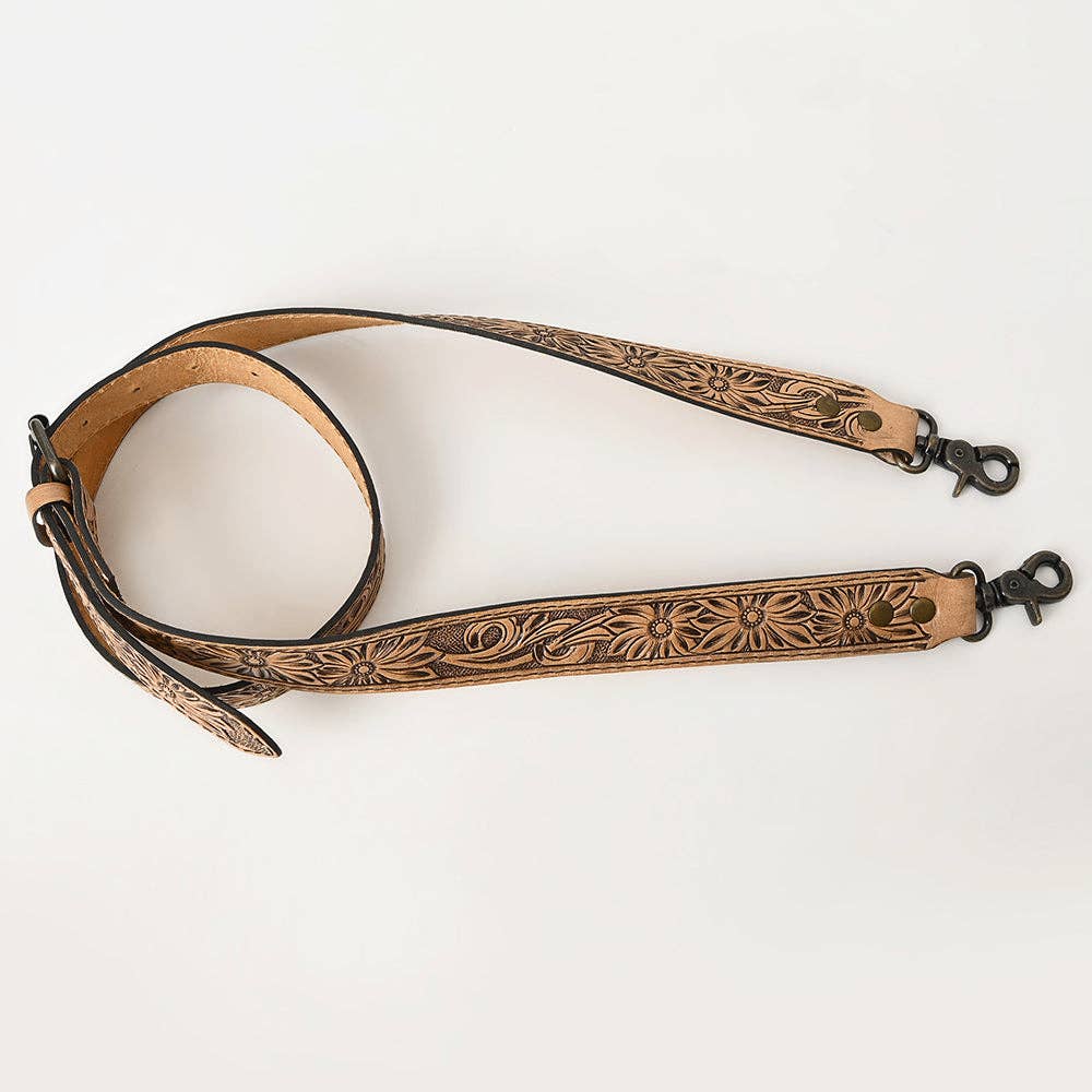 Tooled Floral Leather Sling Bag Strap ADBT144