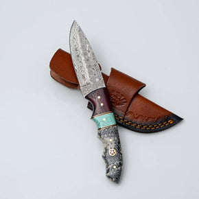 Turquoise Fusion Damascus Hunting Knife