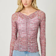 Lettuce Hem Mesh Print Top