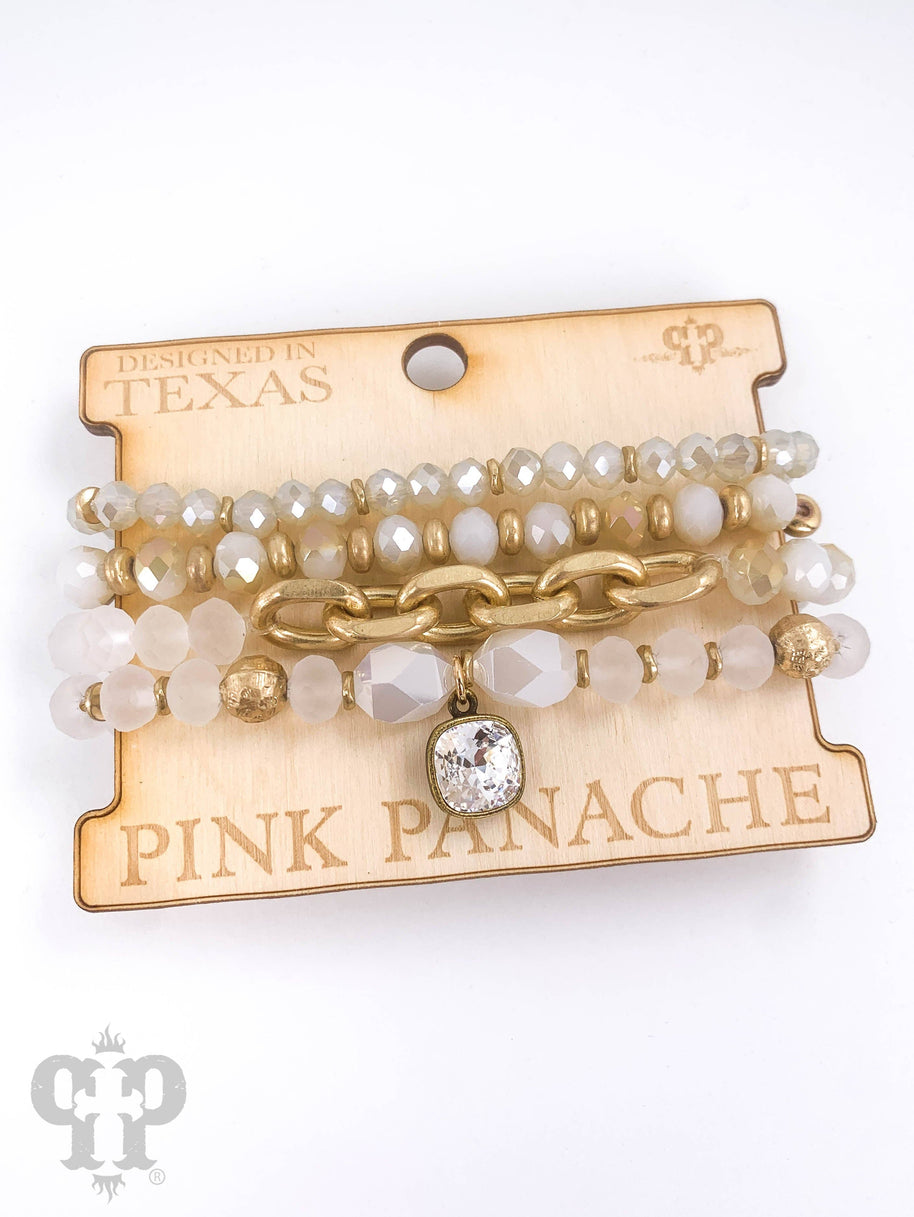 European crystal & chain bracelet stack