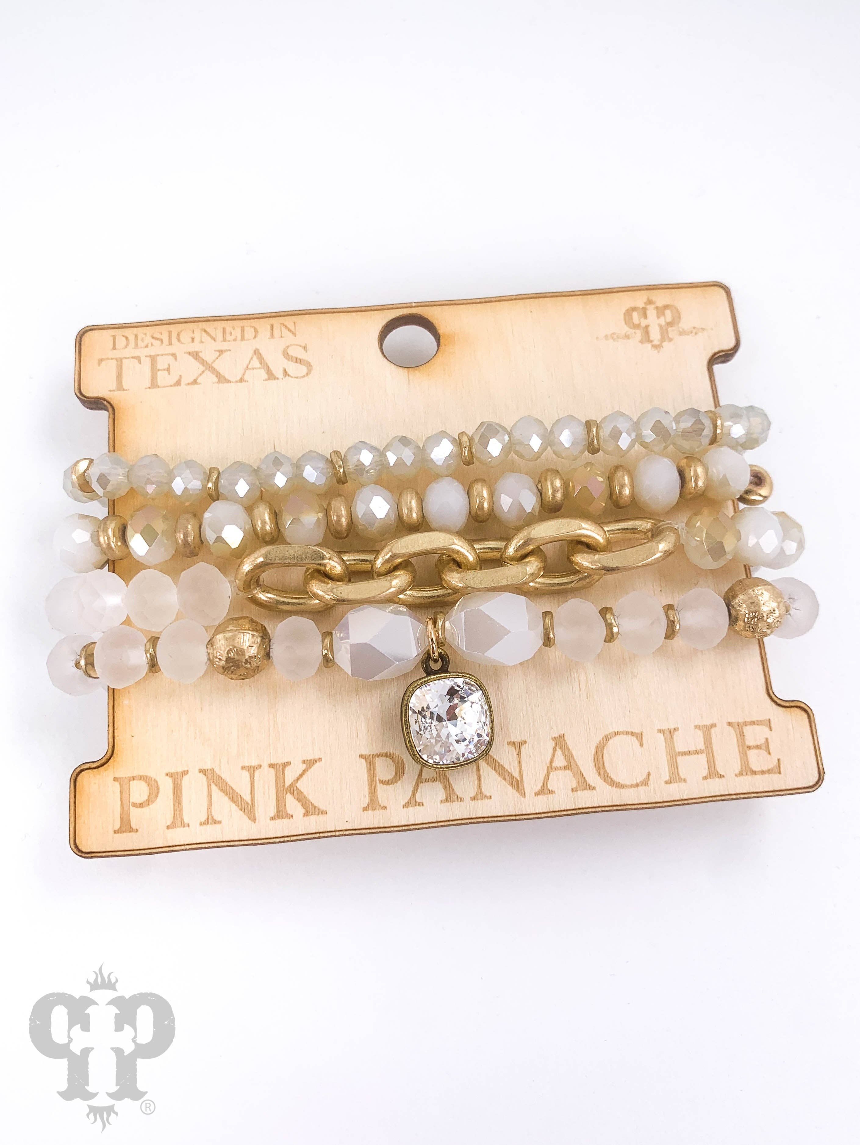 European crystal & chain bracelet stack