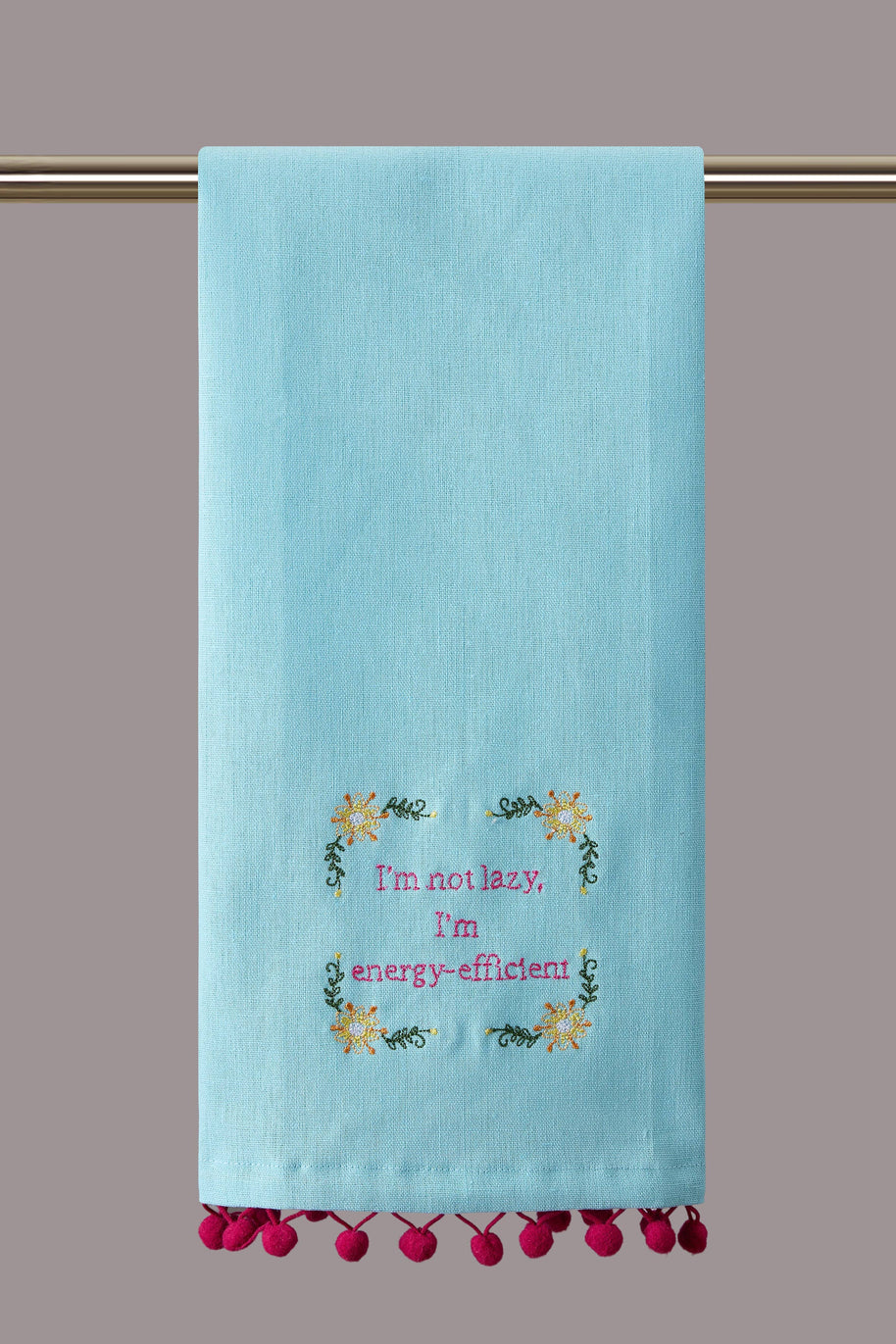 I'm Energy Efficient Pom Poms Embroidered Kitchen Towel