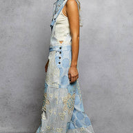 Floral Patchwork Woven Overalls