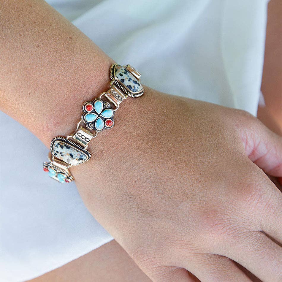 Legacy Blue Turquoise and Dalmatian Jasper Golden Bracelet