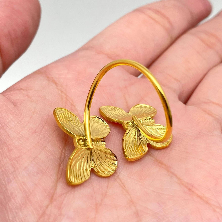 18K Gold Plated Steel Adjustable Double Butterfly Ring - FGS