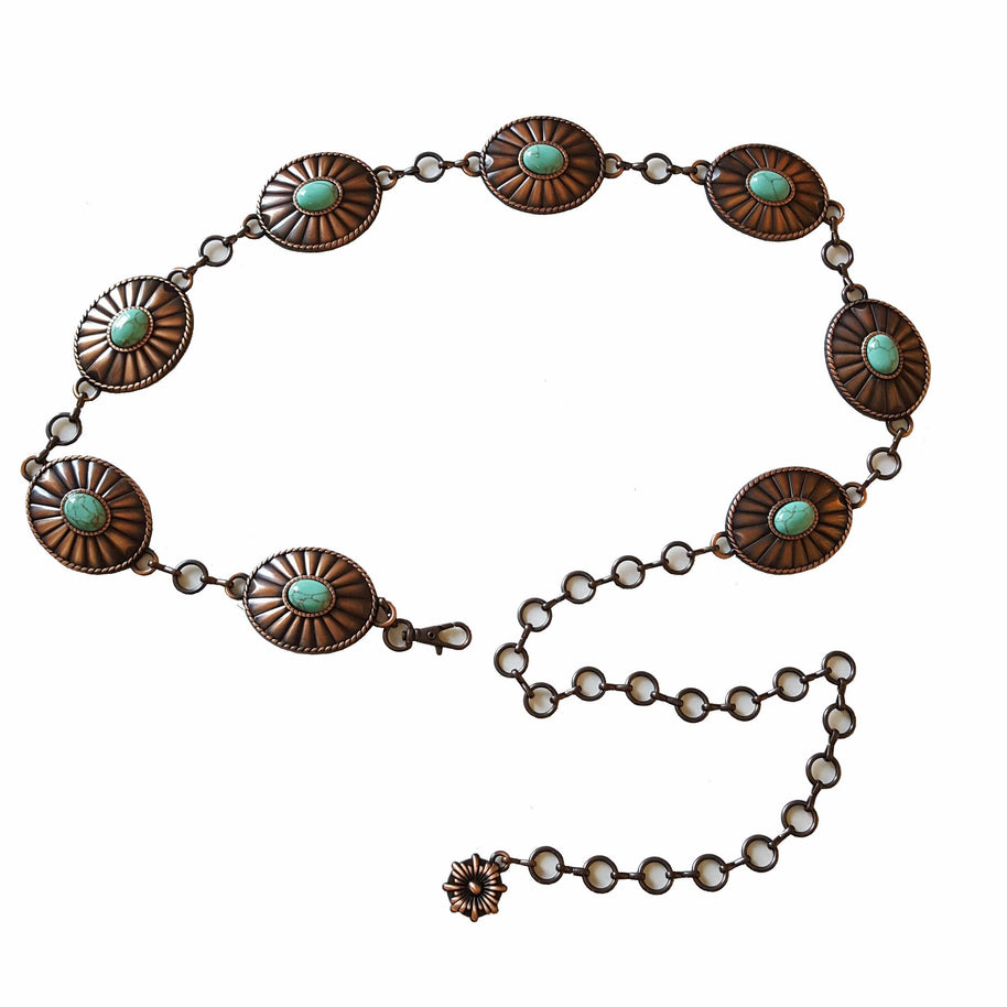 Plus Sizes: Western Oval Concho Chain belt with stones