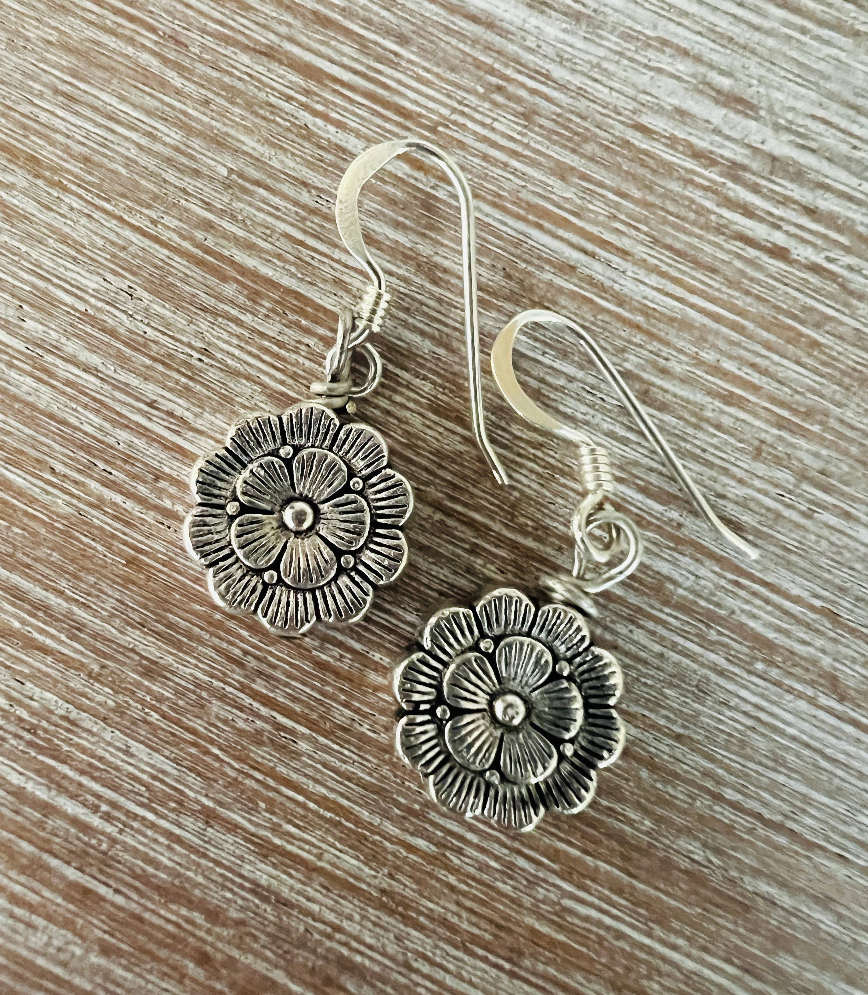 French Flower Earrings With Sterling Silver Hooks