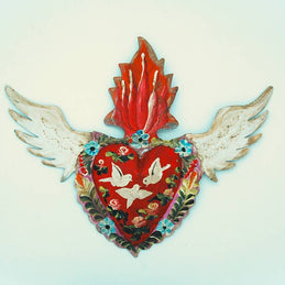 Mexican Tin Heart Wall with Wings