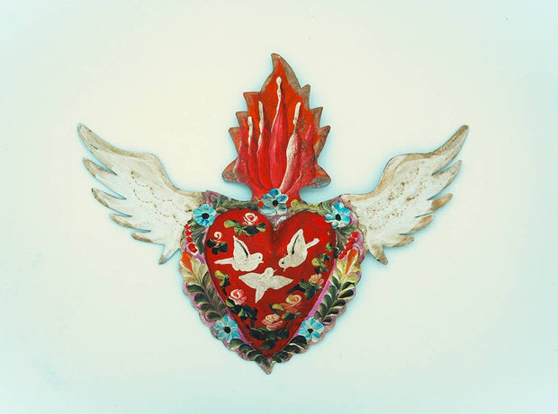 Mexican Tin Heart Wall with Wings