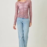 Lettuce Hem Mesh Print Top