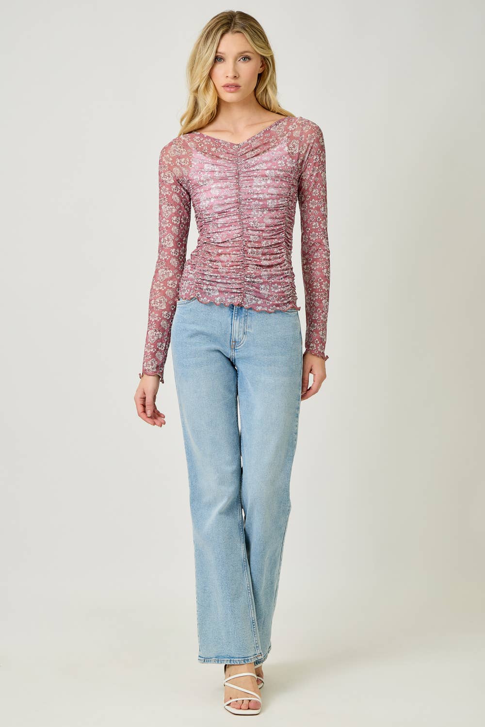 Lettuce Hem Mesh Print Top