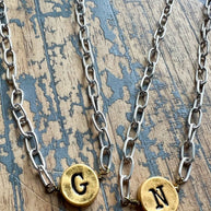 Circle Initial Pendant Necklace TWO TONE