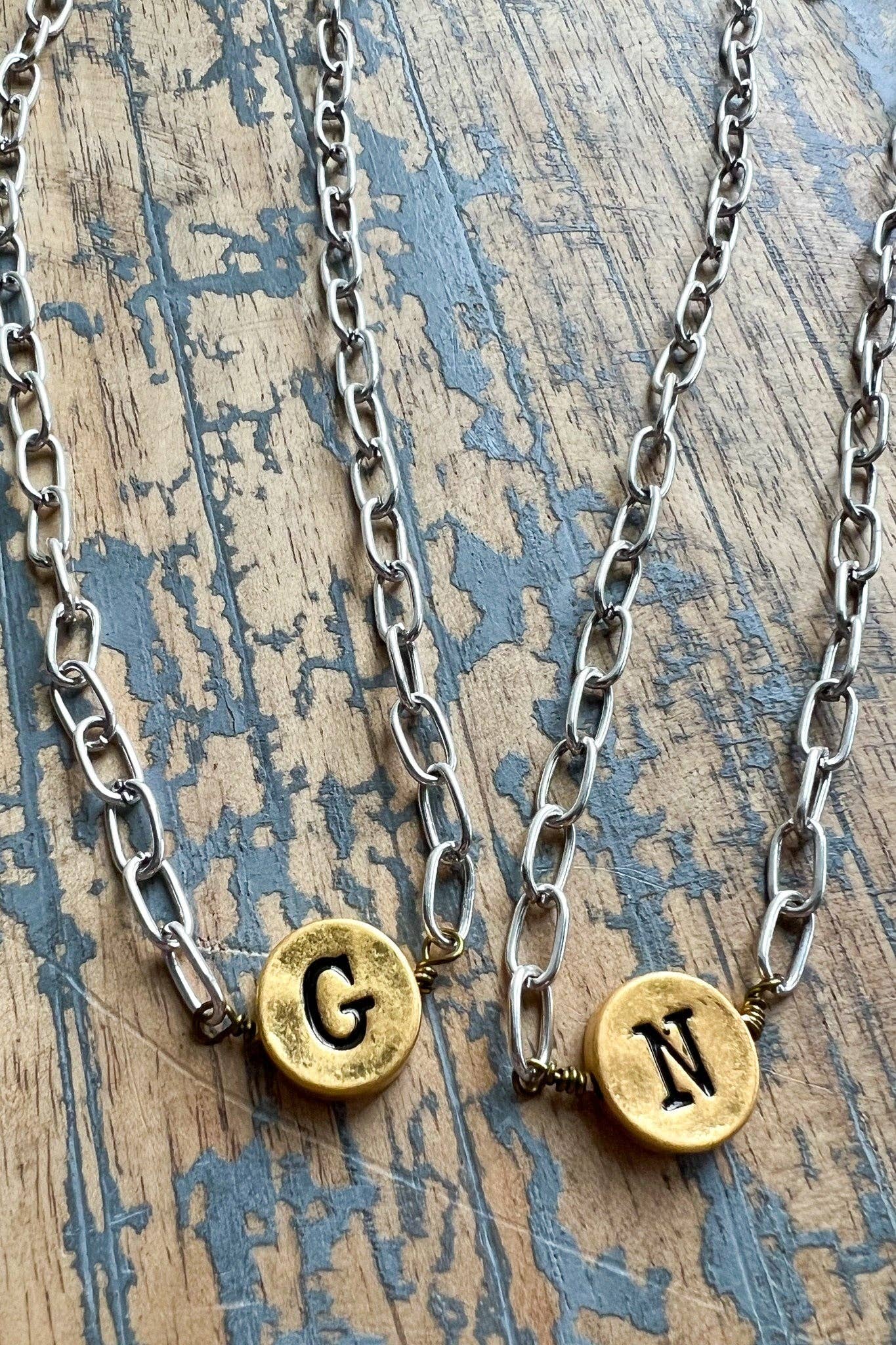 Circle Initial Pendant Necklace TWO TONE