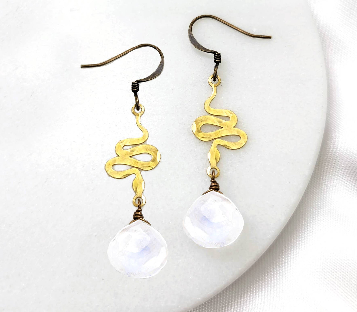 Dainty Hammered Snake Gemstone Earrings in Multiple Colors