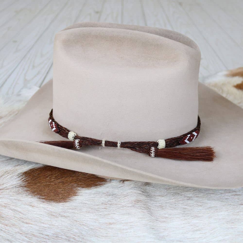 Genuine Horsehair 5 Strand Braided Hat Band with Double Tassel - Red Roan