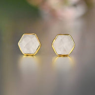 Semi Precious Hexagon Gemstone Studs (8mm gold)