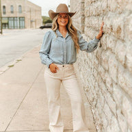 Light Wash Long-Sleeve Denim Pearl Snap