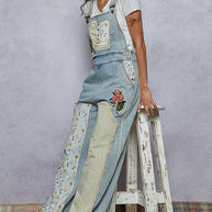 Pol Clothing Floral Patchwork Embroidery Overall