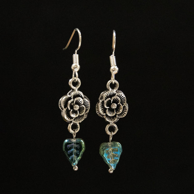 Rose and Leaf Earrings