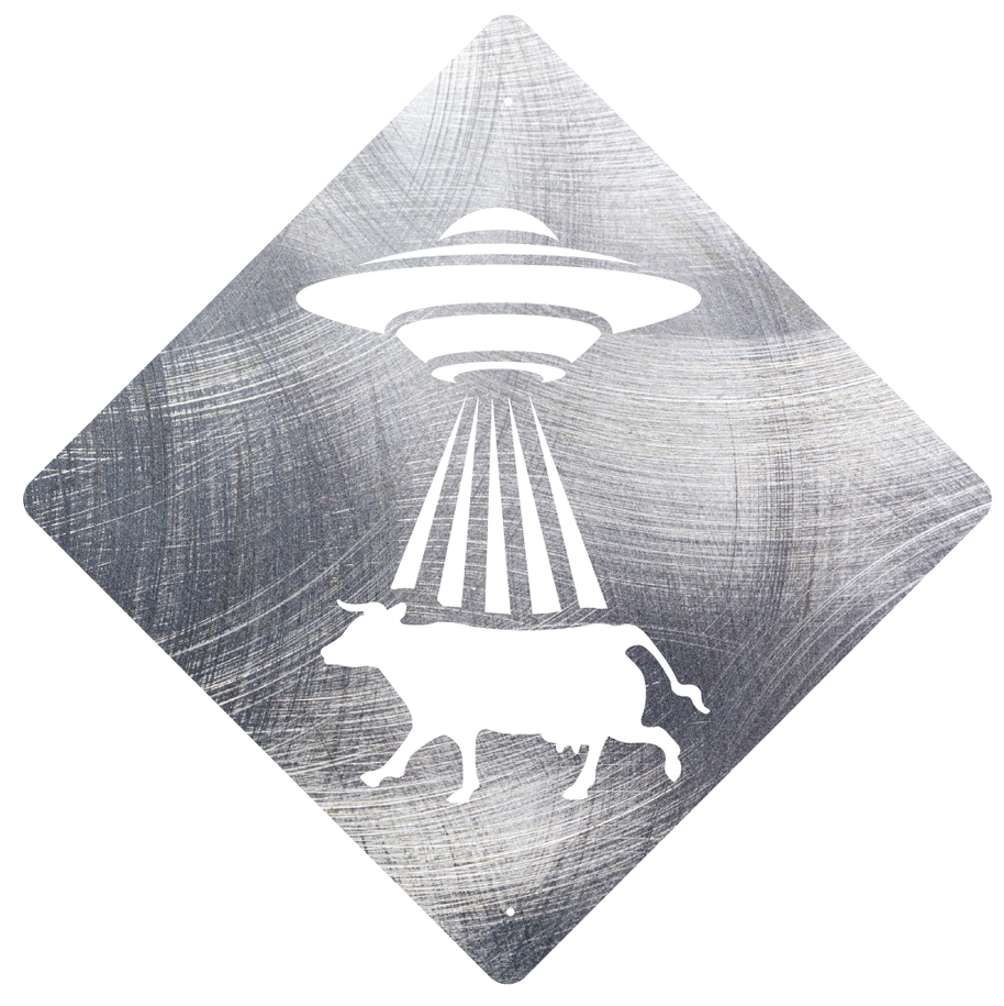 RUSTIC METAL UFO COW SIGN