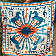 Teal Horse Orange Aztec Double Sided Printed Wild Rag