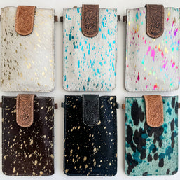 Western Tooled Leather Cowhide Mobile Pouch