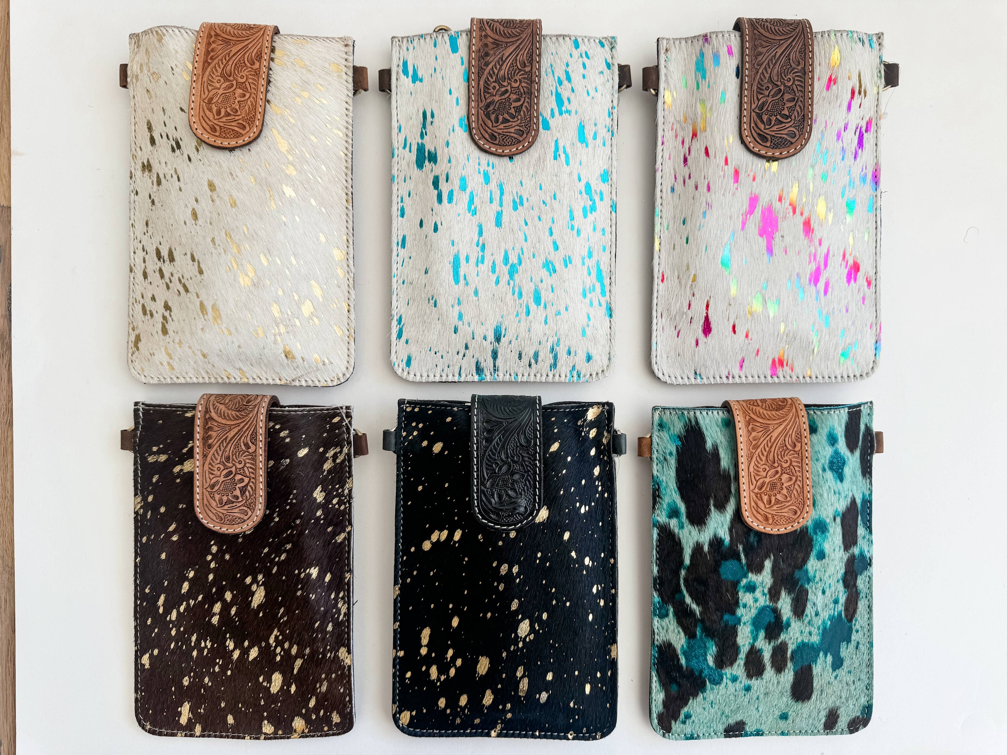 Western Tooled Leather Cowhide Mobile Pouch