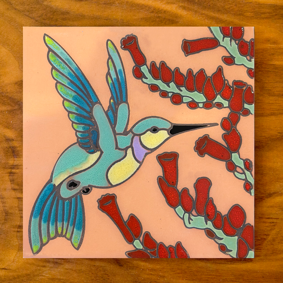 Hummingbird with Ocotillo Hand Glazed Art Tile Trivet
