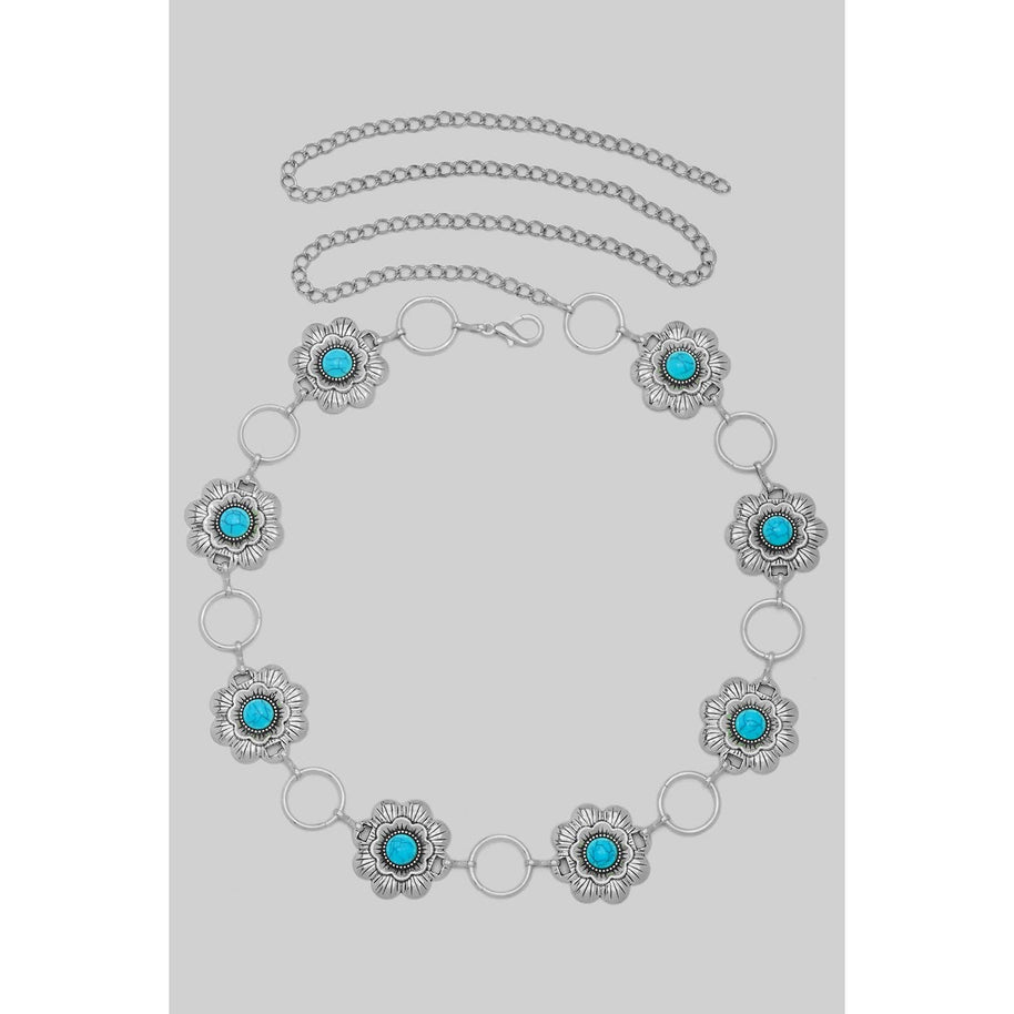 Flower & Turquoise Concho Belt, Gold