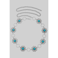 Flower & Turquoise Concho Belt, Gold